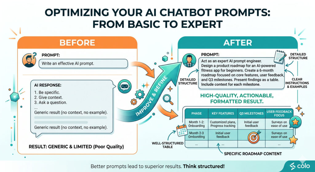 Before and After prompt examples for an AI chatbot