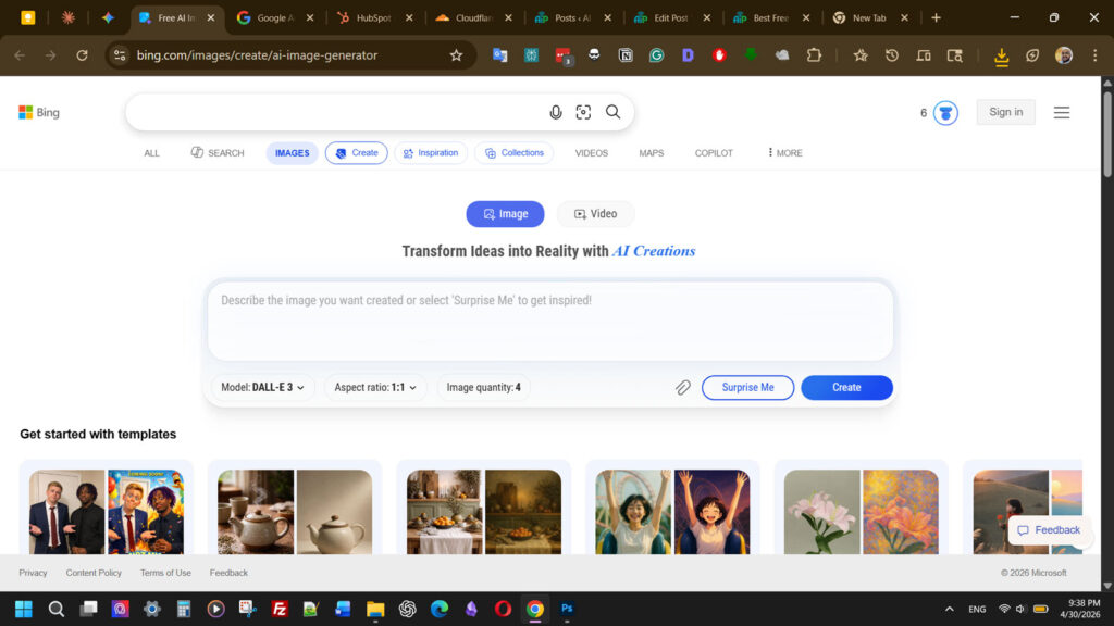 Bing Image Generator interface